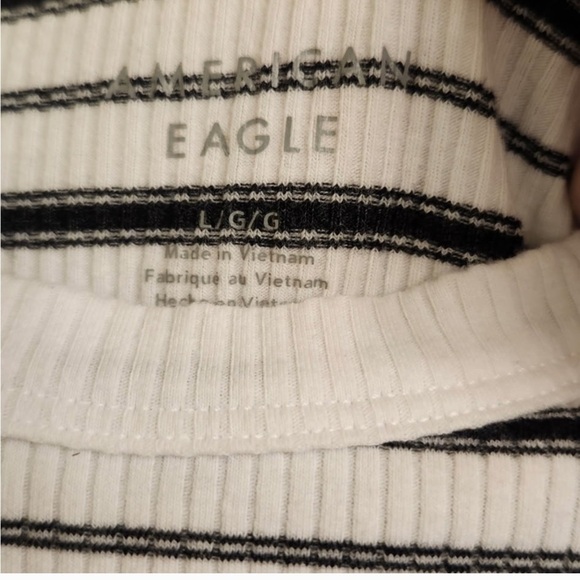 American Eagle Outfitters Black and White Striped Hey baby waffle tee large - Picture 2 of 2